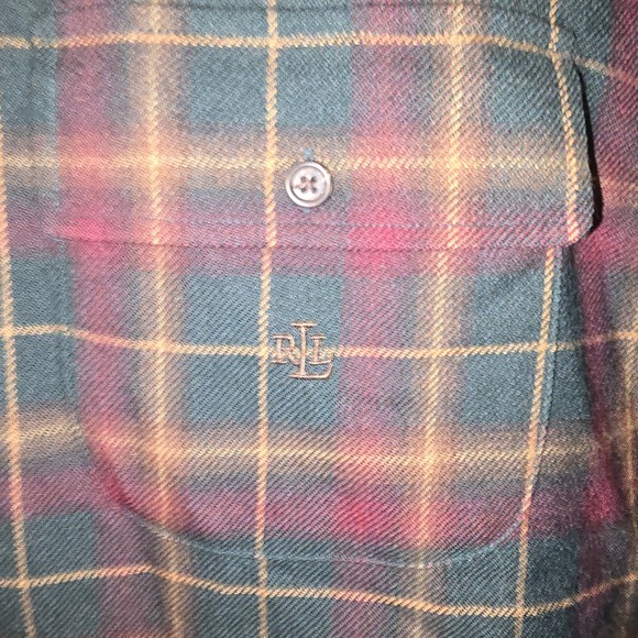 Lauren Ralph Lauren Plaid Shirt Jacket Wool VTG Leather Large Unisex Full Zip - Picture 5 of 7